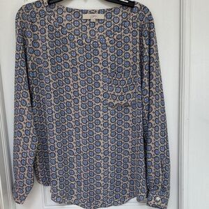 LOFT Floral Blue and Cream Blouse